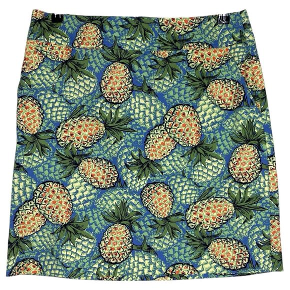 Talbots Skirt 8 Petite Pineapple Print Pockets Tropical Vacation Beach Retro - Picture 1 of 10